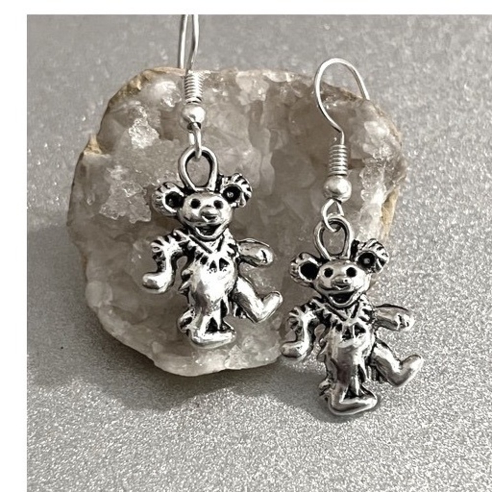 Sterling Silver Grateful Dead Band Dancing Bear Classic Boho Music Earrings -New